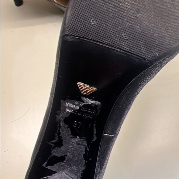Emporio Armani Black Heels with Sculptural Metallic Heel and Glossy Finish - Picture 8 of 8